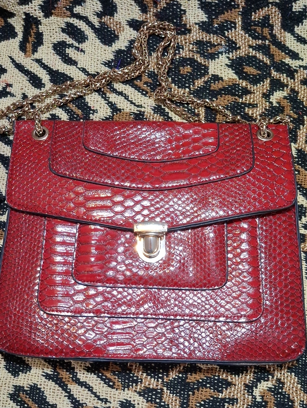 T.J.Maxx Red Faux-Snakeskin Crossbody Bag with Gold Chain